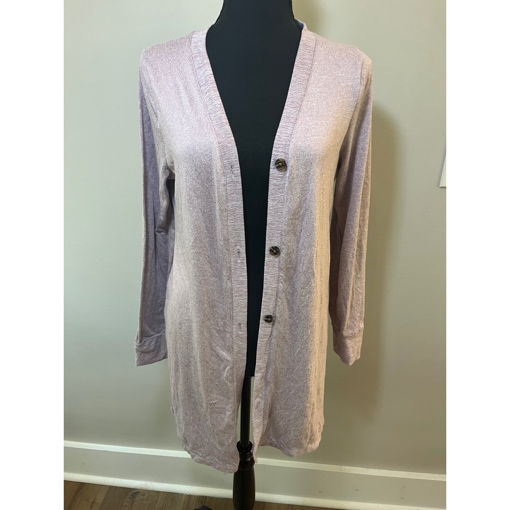 Cuddl Duds Seriously Soft Longline Button Front Cardigan Heathered Elderberry Sm
